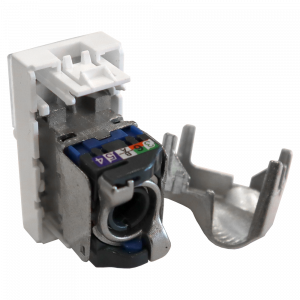 22.5x45 Mosaic insert, RJ-45 STP, category 6, with shutter and enlarged label field, white